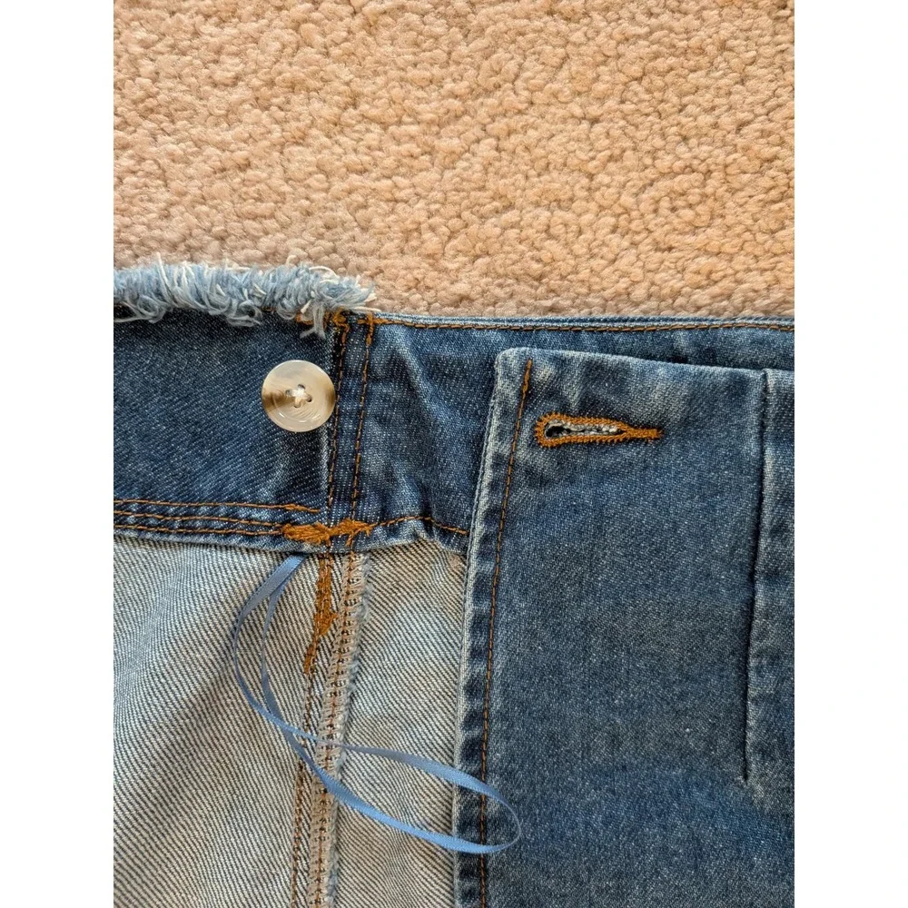 FRNCH Paris Denim Wrap Skirt Size S Frayed Hem Blue Cotton Blend Tie Waist